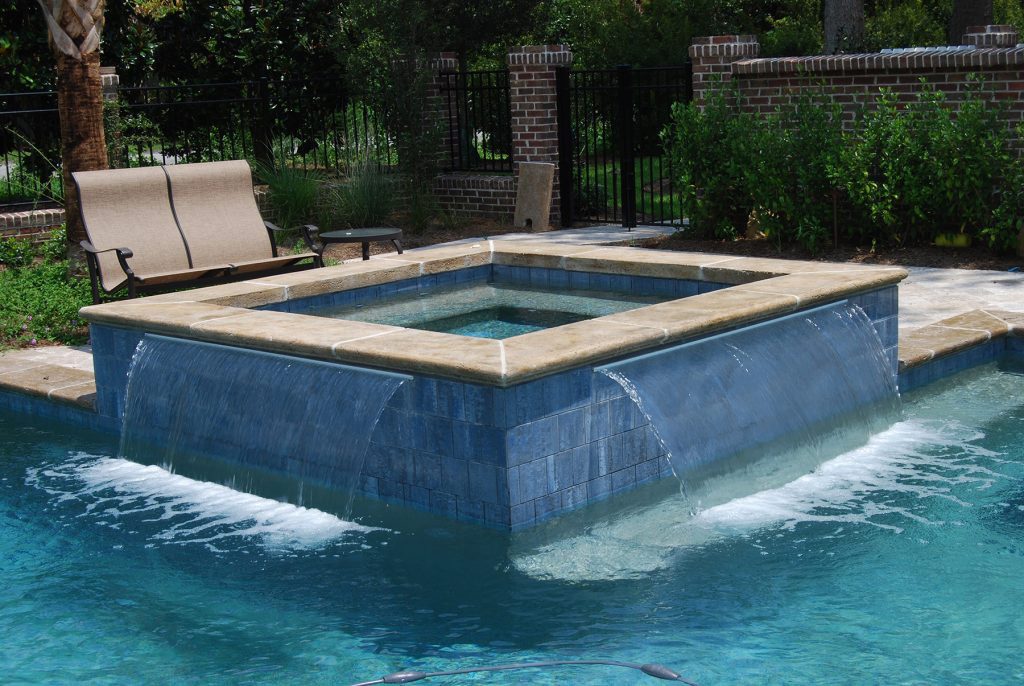 rectangle pool with waterfall