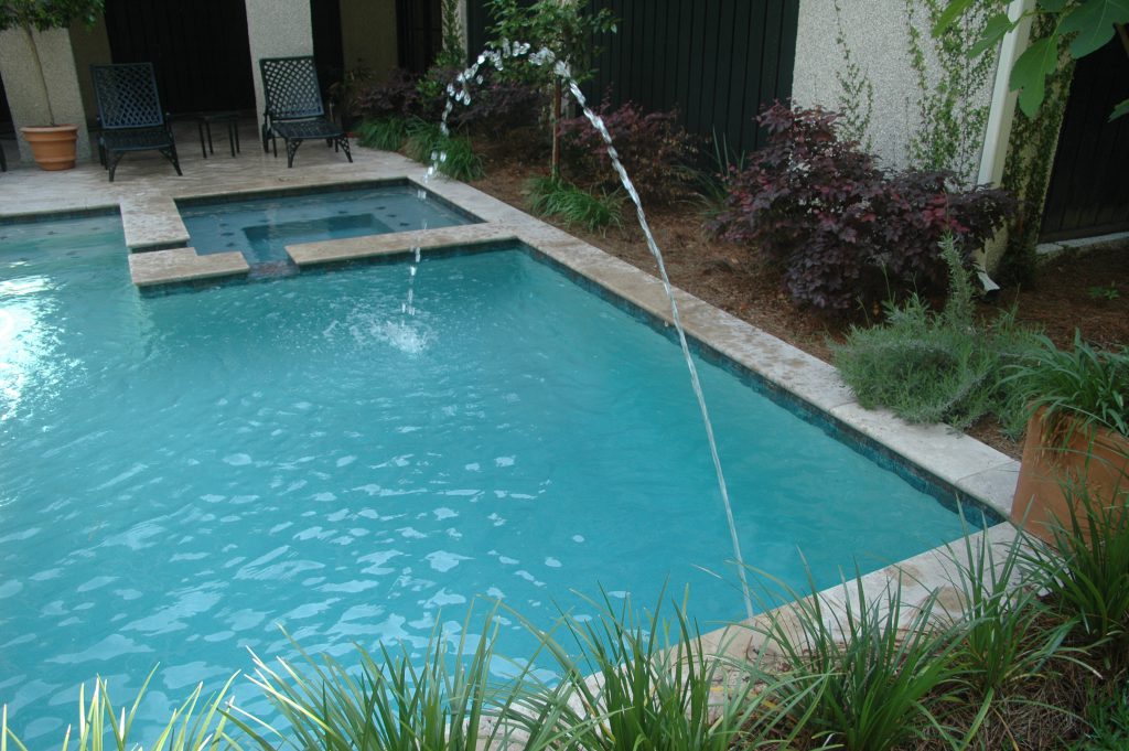 Geometric Pool with Custom Spa and Water Fountain