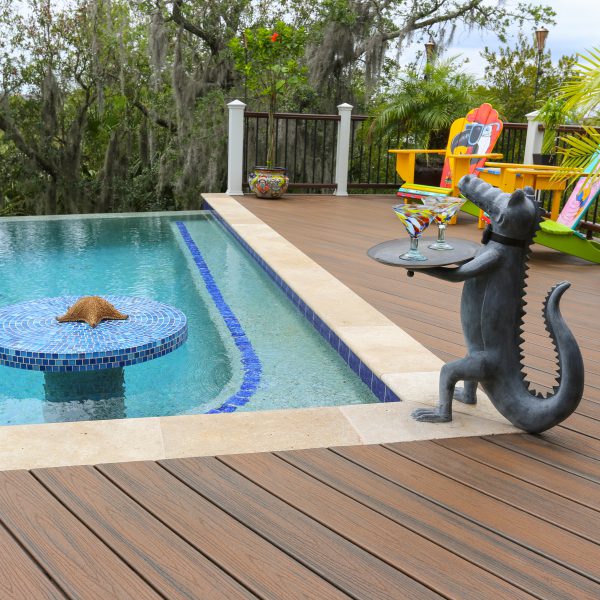 Custom Pool with Alligator Waiter statue