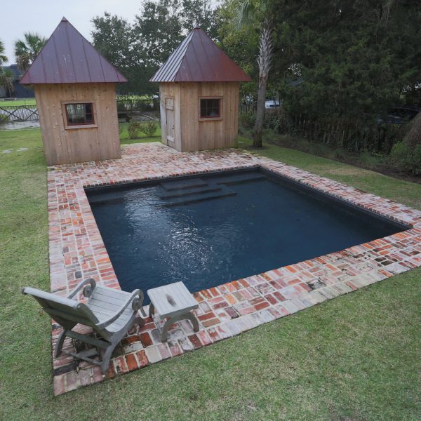 Custom Inground Geometric Pool with Brickwork Surround Front View