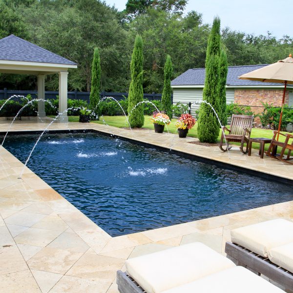 Custom Geometric Pool with Water Fountains