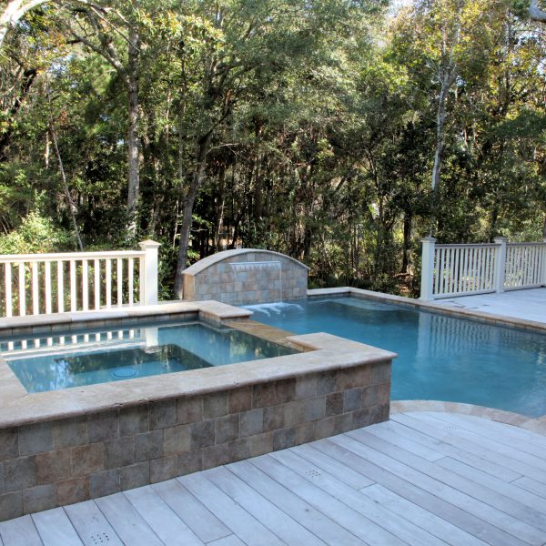 Elevated Pool with Custom Spa and Water Feature Left Side View