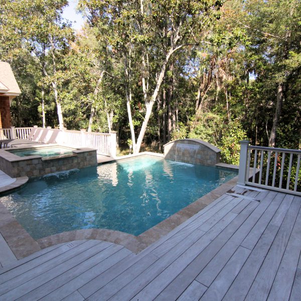 Elevated Pool with Custom Spa and Water Feature Right Side View